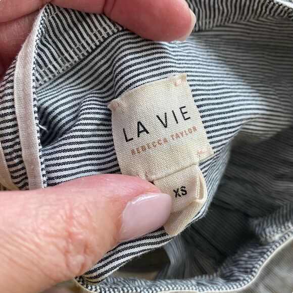 La Vie Rebecca Taylor XS Blouse Striped Lace Trim Button Down Top - Picture 2 of 8